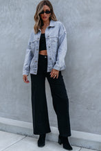Load image into Gallery viewer, Sky Blue Stripe Washed Oversize Pocketed Denim Jacket | Arrow Boutique | | Arrow Women's Boutique
