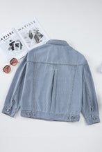Load image into Gallery viewer, Sky Blue Stripe Washed Oversize Pocketed Denim Jacket | Arrow Boutique | | Arrow Women's Boutique