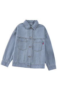 Sky Blue Stripe Washed Oversize Pocketed Denim Jacket | Arrow Boutique | | Arrow Women's Boutique