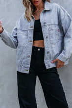 Load image into Gallery viewer, Sky Blue Stripe Washed Oversize Pocketed Denim Jacket | Arrow Boutique | | Arrow Women's Boutique
