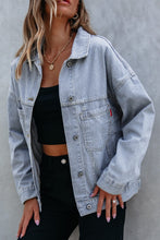 Load image into Gallery viewer, Sky Blue Stripe Washed Oversize Pocketed Denim Jacket | Arrow Boutique | | Arrow Women&#39;s Boutique