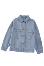 Load image into Gallery viewer, Sky Blue Stripe Washed Oversize Pocketed Denim Jacket | Arrow Boutique | | Arrow Women&#39;s Boutique