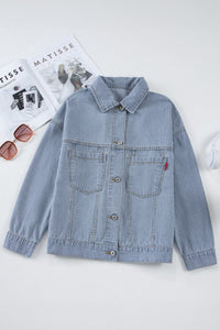 Sky Blue Stripe Washed Oversize Pocketed Denim Jacket | Arrow Boutique | | Arrow Women's Boutique