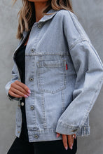 Load image into Gallery viewer, Sky Blue Stripe Washed Oversize Pocketed Denim Jacket | Arrow Boutique | | Arrow Women's Boutique