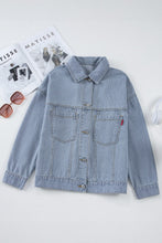 Load image into Gallery viewer, Sky Blue Stripe Washed Oversize Pocketed Denim Jacket | Arrow Boutique | | Arrow Women's Boutique