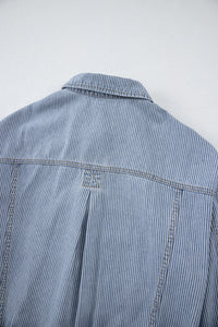 Sky Blue Stripe Washed Oversize Pocketed Denim Jacket | Arrow Boutique | | Arrow Women's Boutique