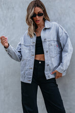 Load image into Gallery viewer, Sky Blue Stripe Washed Oversize Pocketed Denim Jacket | Arrow Boutique | | Arrow Women&#39;s Boutique