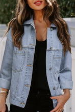 Load image into Gallery viewer, Sky Blue Stripe Washed Oversize Pocketed Denim Jacket | Arrow Boutique | Sky Blue Stripe S 75%Cotton+25%Polyester | Arrow Women&#39;s Boutique