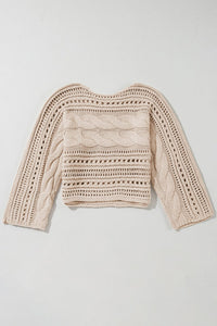 Smoke Gray Hollow-out Cable Knit Cropped Sweater | Arrow Boutique | | Arrow Women's Boutique