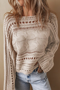 Smoke Gray Hollow-out Cable Knit Cropped Sweater | Arrow Boutique | | Arrow Women's Boutique