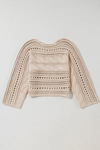 Smoke Gray Hollow-out Cable Knit Cropped Sweater | Arrow Boutique | | Arrow Women's Boutique