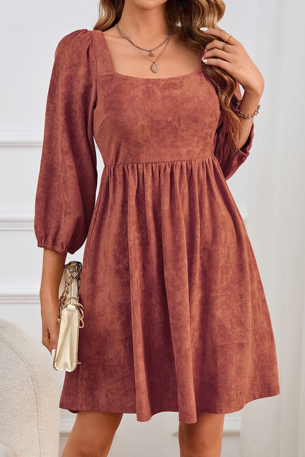 Square Neck Puff Sleeve Dress | Brown Midi Dress – MOD&SOUL - Contemporary  Women's Clothing
