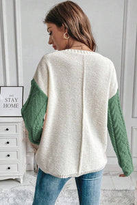 Vineyard Green Colorblock Patched Pocket Drop Shoulder Sweater | Arrow Boutique | | Arrow Women's Boutique