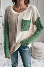 Load image into Gallery viewer, Vineyard Green Colorblock Patched Pocket Drop Shoulder Sweater | Arrow Boutique | | Arrow Women&#39;s Boutique