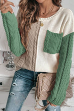 Load image into Gallery viewer, Vineyard Green Colorblock Patched Pocket Drop Shoulder Sweater | Arrow Boutique | | Arrow Women&#39;s Boutique