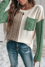 Load image into Gallery viewer, Vineyard Green Colorblock Patched Pocket Drop Shoulder Sweater | Arrow Boutique | | Arrow Women&#39;s Boutique