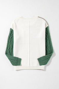 Vineyard Green Colorblock Patched Pocket Drop Shoulder Sweater | Arrow Boutique | | Arrow Women's Boutique