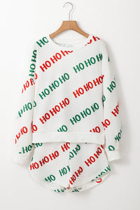 White Christmas HOHOHO Print Drop Shoulder Pullover and Casual Shorts Set | Arrow Boutique | | Arrow Women's Boutique