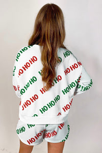 White Christmas HOHOHO Print Drop Shoulder Pullover and Casual Shorts Set | Arrow Boutique | | Arrow Women's Boutique
