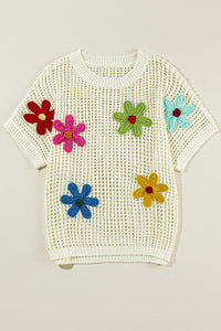 White Crochet Flower Hollow-out Sweater T Shirt | Arrow Boutique | | Arrow Women's Boutique