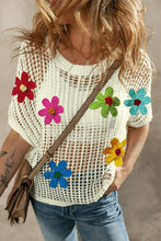 Load image into Gallery viewer, White Crochet Flower Hollow-out Sweater T Shirt | Arrow Boutique | | Arrow Women&#39;s Boutique