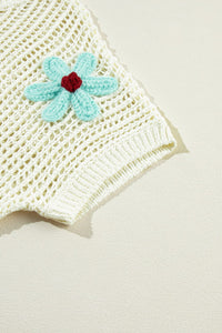 White Crochet Flower Hollow-out Sweater T Shirt | Arrow Boutique | | Arrow Women's Boutique