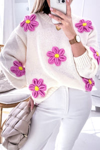 White Floral Crochet Chunky Knit Sweater | Arrow Boutique | | Arrow Women's Boutique