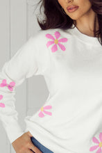 Load image into Gallery viewer, White Flower Pattern Ribbed Edge Elegant Sweater | Arrow Boutique | | Arrow Women&#39;s Boutique