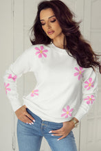 Load image into Gallery viewer, White Flower Pattern Ribbed Edge Elegant Sweater | Arrow Boutique | | Arrow Women&#39;s Boutique