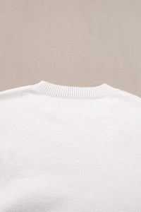 White Flower Pattern Ribbed Edge Elegant Sweater | Arrow Boutique | | Arrow Women's Boutique