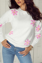 Load image into Gallery viewer, White Flower Pattern Ribbed Edge Elegant Sweater | Arrow Boutique | | Arrow Women&#39;s Boutique