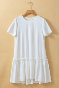 White Frilly Splicing Hem Short Sleeve Casual Dress | Arrow Boutique | | Arrow Women's Boutique