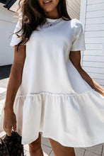 Load image into Gallery viewer, White Frilly Splicing Hem Short Sleeve Casual Dress | Arrow Boutique | White S 95%Polyester+5%Elastane | Arrow Women&#39;s Boutique