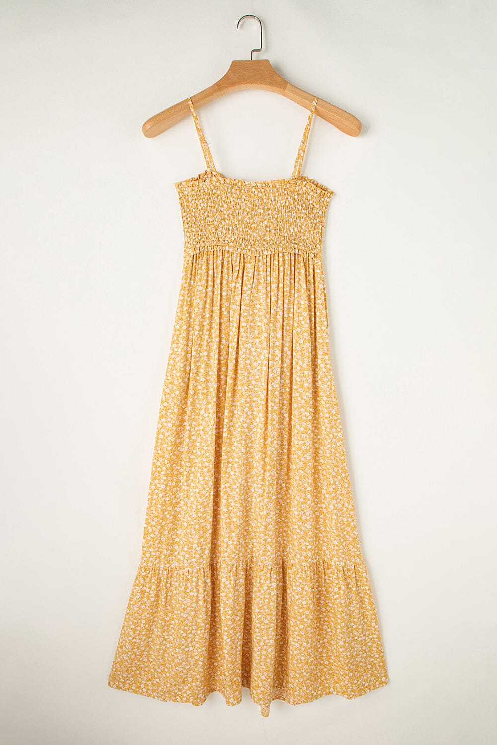 Yellow Frilly Smocked High Waist Floral Maxi Dress Yellow Frilly Smocked High Waist Floral Maxi Dress