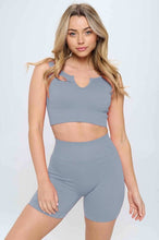 Load image into Gallery viewer, 2 piece Seamless Ribbed Tank Top Biker Shorts Set | OTOS Active | Grey S | Arrow Women&#39;s Boutique