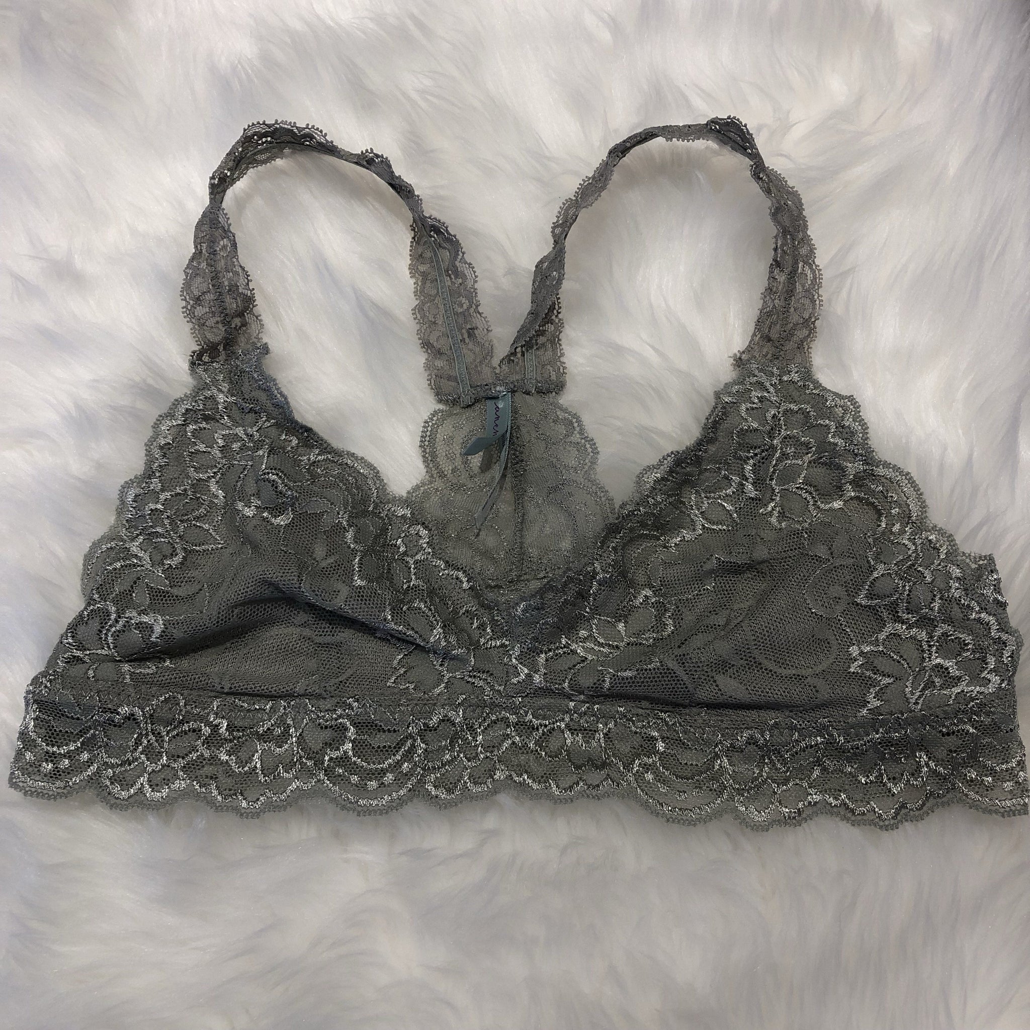 ash lace semi scooped bra - Grey Lace
