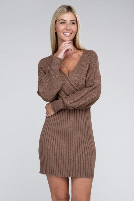 Cable Knit Sweater Dress | Nuvi Apparel | Brown S | Arrow Women's Boutique