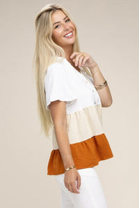 Color Block Notched Neck Blouse | Nuvi Apparel | | Arrow Women's Boutique