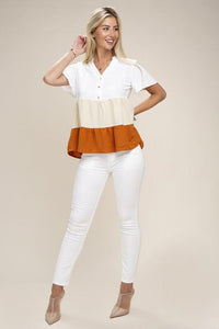 Color Block Notched Neck Blouse | Nuvi Apparel | | Arrow Women's Boutique