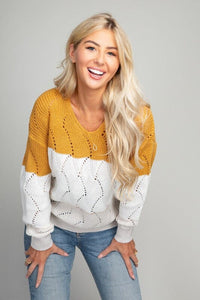 Color Block V neck Knit | Nuvi Apparel | Ivory S | Arrow Women's Boutique