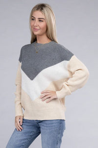 Colorblock Drop Shoulder Sweater | Nuvi Apparel | Grey M | Arrow Women's Boutique