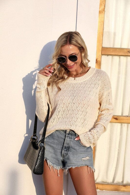 Crochet pullover sweater | Nuvi Apparel | ivory m | Arrow Women's Boutique