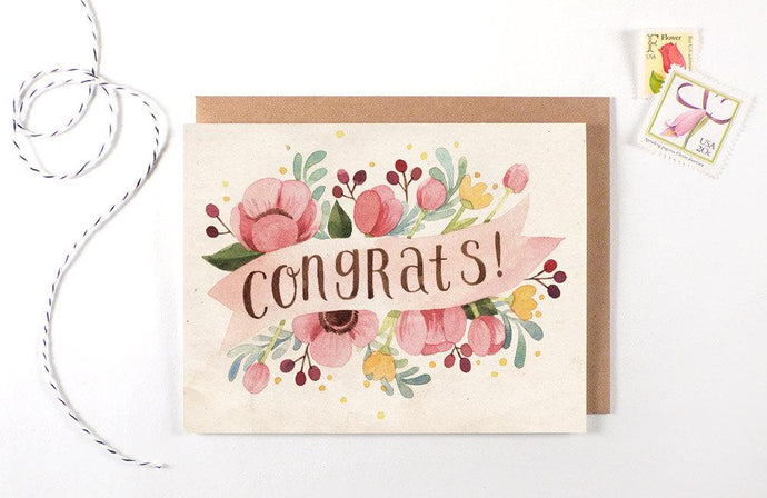 Four Wet Feet Studio - Pink Floral Congrats Card | Four Wet Feet Studio | | Arrow Women's Boutique