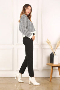 Herringbone pattern crew neck sweater | Lilou | | Arrow Women's Boutique