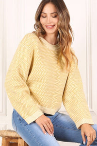 Herringbone pattern crew neck sweater | Lilou | Beige S | Arrow Women's Boutique