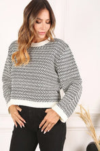 Load image into Gallery viewer, Herringbone pattern crew neck sweater | Lilou | Black S | Arrow Women&#39;s Boutique
