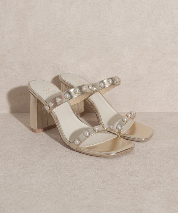 OASIS SOCIETY Victoria - Pearl Strap Heel | KKE Originals | LIGHT GOLD 6 | Arrow Women's Boutique