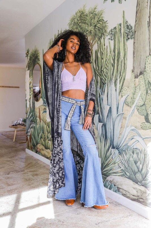 Paisley Tapestry Free Flow Kimono | Leto Accessories | Black Default | Arrow Women's Boutique