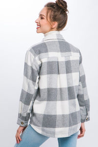 Plaid Button Down Jacket with Front Pocket Detail | Love Tree | | Arrow Women's Boutique