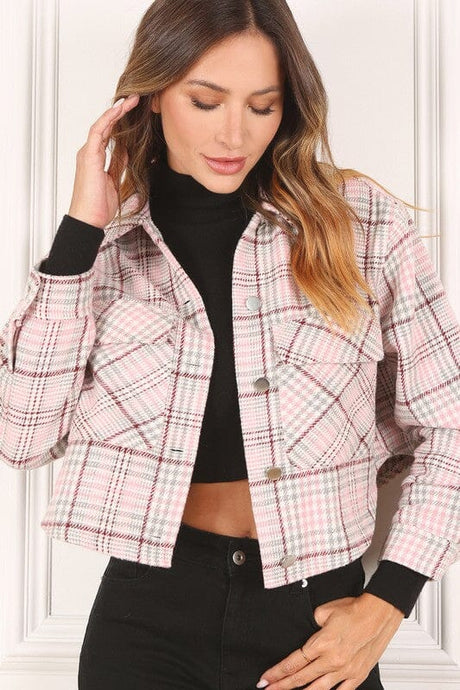 Plaid crop jacket | Lilou | Pink plaid S | Arrow Women's Boutique